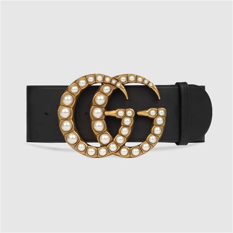 Wide Leather Belt With Pearl Double G Gucci Womens Belts 453261dlx1t9094