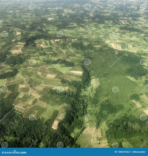 Aerial View Of Green Fields Forest Countryside Stock Photo Image Of