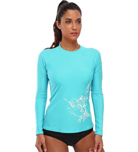 womens long sleeve rashguard swimwear upf 50 rash guard athletic tops blue co182yx6ntx