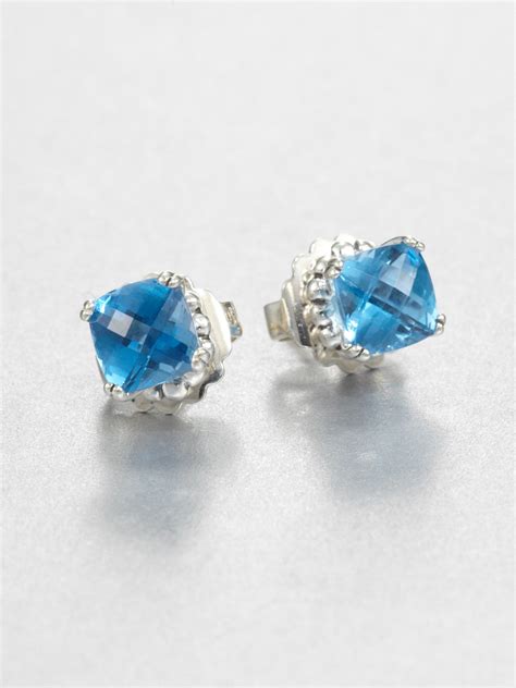 Lyst Lagos Blue Topaz And Sterling Silver Stud Earrings In Metallic