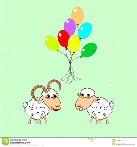 Cartoon Sheep And Ram With Colorful Balloons Stock Vector
