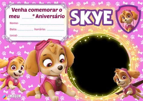 Convite De Aniversário Skye Patrulha Canina Imagem Legal