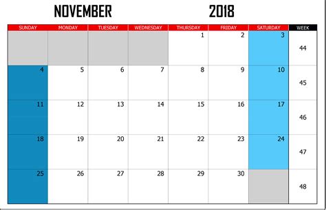 best november 2018 excel calendar | Excel calendar, Calendar template, 2018 calendar template