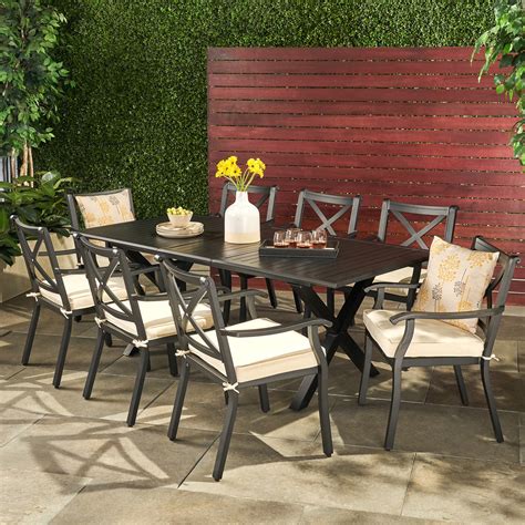 Eowyn Outdoor 9pcs Cast Aluminum Dining Set With Ivory Water Resistant