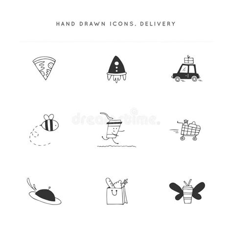 Fast Delivery Express Mail Logo Elements Set Of Vector Hand Drawn