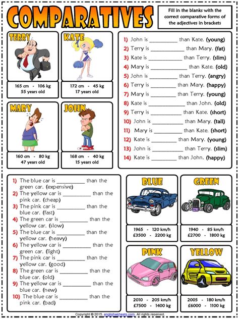 Comparative Forms Of Adjectives Esl Grammar Gap Fill Exercises