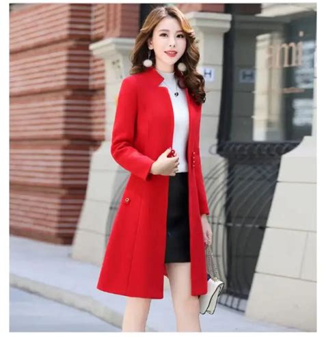 women overcoat autumn jacket casual new fashion long woolen coat single breasted slim type