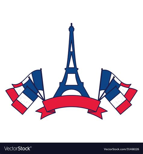France Eiffel Tower With Flags And Ribbon Vector Image