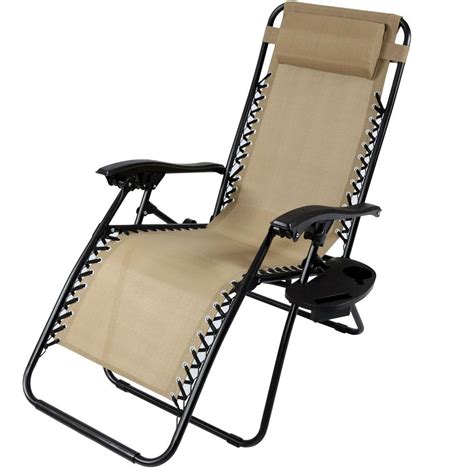 This zero gravity chair has a locking system that can lock while sitting upright or reclining. Sunnydaze Decor Zero Gravity Khaki Lawn Chair with Pillow ...