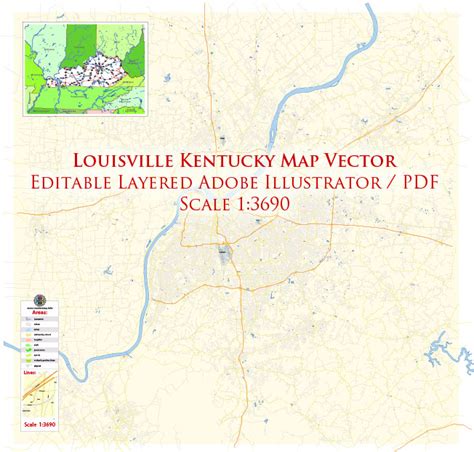Louisville Kentucky Us Pdf Map Vector Exact City Plan High Detailed