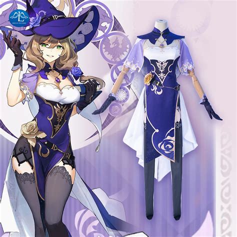 Game Genshin Impact Lisa Witch Of Purple Rose Cosplay Costume The