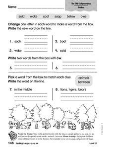 Focusing on oa, this vowel digraph worksheet provides grade 1 kids with an opportunity to identify the pictures and write the correct oa word for each one of them. Spelling: Long o: o, oa, ow Worksheet for 1st - 2nd Grade ...