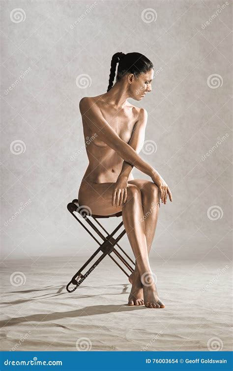 Copper Painted Body Paint Model Female Portrait Implied Nude Stock