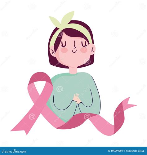 Breast Cancer Awareness Month Female With Waving Pink Ribbon Stock
