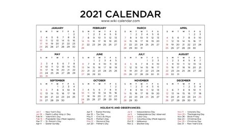 Free Printable Calendars With Holidays 2021