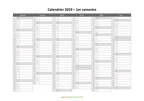 Calendrier 2019 à Imprimer Gratuit