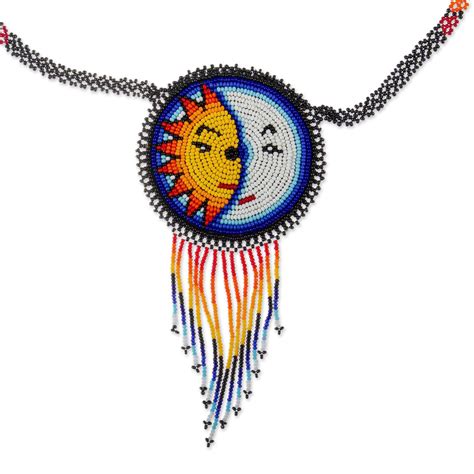 Unicef Market Glass Beaded Huichol Eclipse Pendant Necklace