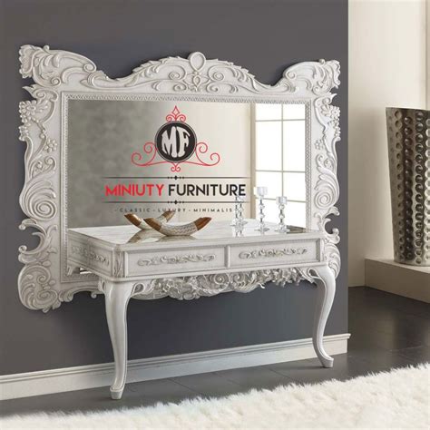 Desain Meja Dinding Ukir Klasik Model Duco Putih Miniuty Furniture