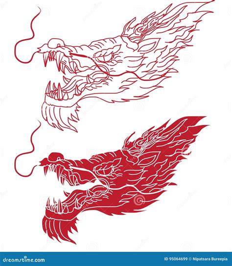 Hand Drawn Chinese Dragon Tattoo Design Stock Illustration