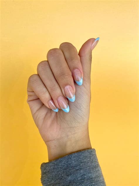 Blue Tip Nails Almond Nails French Almond Nails French Tip Nails