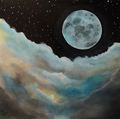 Moon Acrylic Paintings Blue Moon Painting By Tim