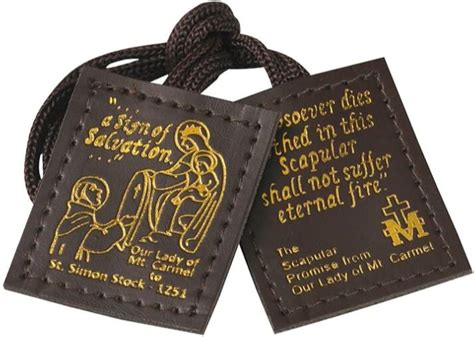 Brown Stamped Leather Scapulars Catholic Necklace For Men