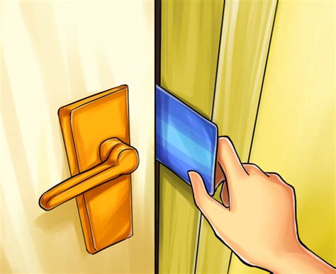 Take the doorknob off and take the inner piece that inserts into the door frame and reverse it so the credit card hits the blunt side not the smooth side, and then put the rest of the doorknob back together. How to Open a Door with a Credit Card (4 pics) - Izismile.com