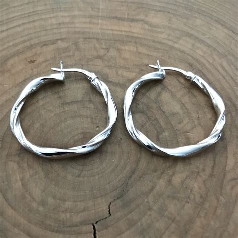 Sterling Silver Large Twisted Hoop Earrings Large Twist Earrings 2