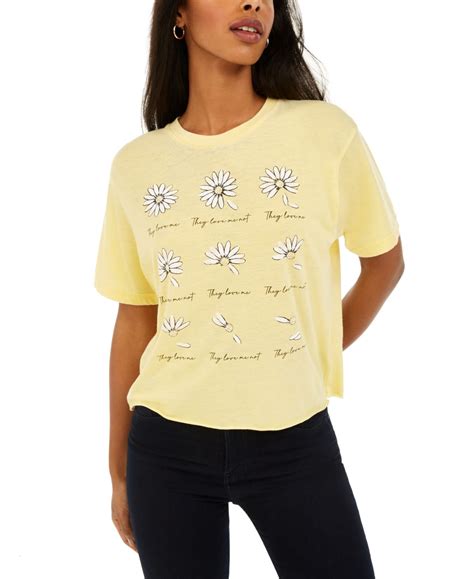 Rebellious One Juniors Daisy Cropped Graphic T Shirt Yellow Women