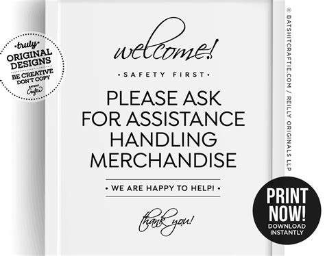 Please Ask For Assistance Handling Merchandise Printable Sign Etsy