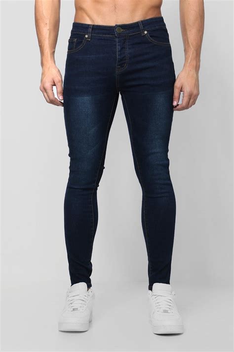 Spray On Skinny Jeans In Navy Wash Boohoo Latest Jeans Mens Bottom Dungarees Boohoo Twill