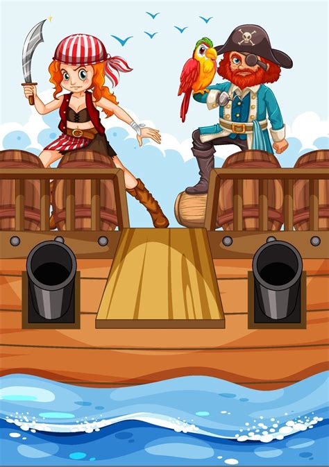 Pirate Cartoon Character On The Ship With Wooden Plank 2939845 Vector