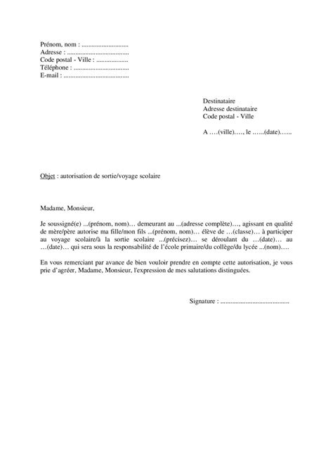 Lettre Autorisation Parentale Pour Voyage Modele De Lettre Type My