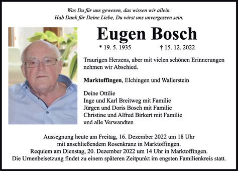 Traueranzeigen Von Eugen Bosch Augsburger Allgemeine Zeitung