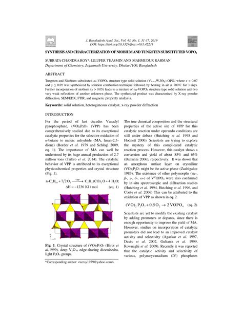 pdf synthesis and characterization of niobium and tungsten substituted vopo4