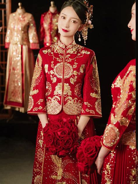 Red Qipao Chinese Traditional Wedding Dress Female Fashion Hanfu