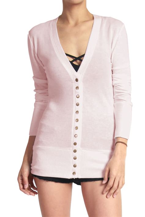 Themogan Women S S~3xl Basic Snap Button V Neck Long Sleeve Knit Cardigan Ad  Cardigan