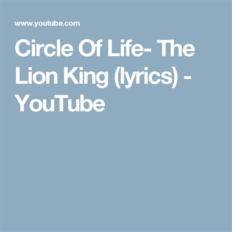 What do the lyrics to the opening son. Circle Of Life- The Lion King (lyrics) - YouTube | Lion ...