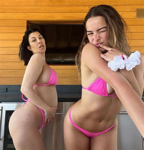 Kourtney Kardashian Shows Baby Bump In Pink Bikini With Addison Rae