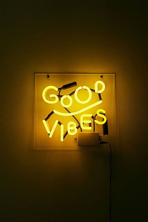 Good Vibes Neon Light Urban Outfitters Yellow Wallpaper Aesthetic