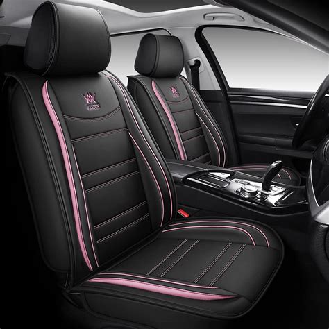 outos luxury leather auto car seat covers 5 seats full set universal fit bk pink