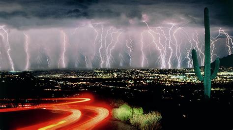 Multiple Lightning Strikes Digitally Enhanced Photograph By Peter