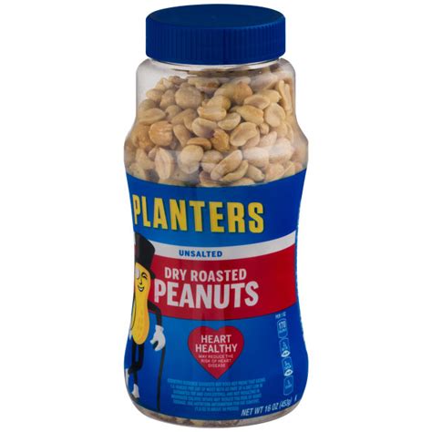 Planters Unsalted Dry Roasted Peanuts 16 Oz Jar Planters Brand