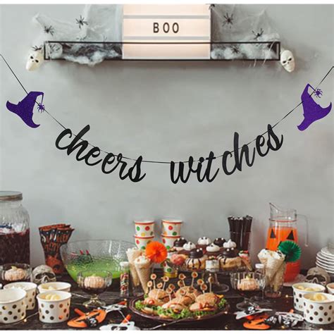 Cheers Witches Banner Black Glitter Halloween Party Decorationscheers