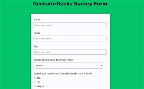 Build A Survey Form Using Html And Css Geeksforgeeks