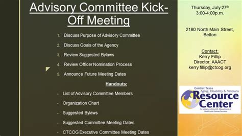 Advisory Committee Kick Off Meeting Central Texas Aging Disability