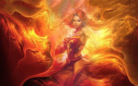 Wallpaper Illustration Video Games Women Fantasy Girl Big Boobs Fire Dota 2 Lina Flame