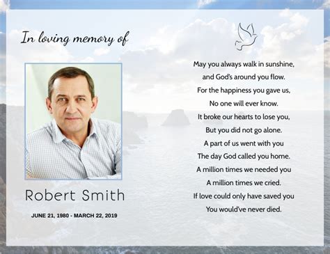 Funeral Prayer Card Template Postermywall