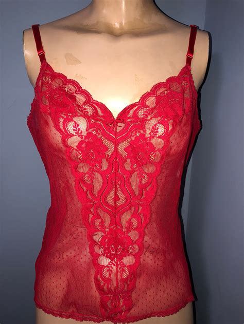 Vintage Vanity Fair Red Lace Camisole Top Size Medium Etsy