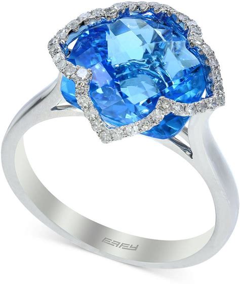 effy blue topaz 7 1 3 ct t w and diamond 1 5 ct t w clover ring in 14k white gold